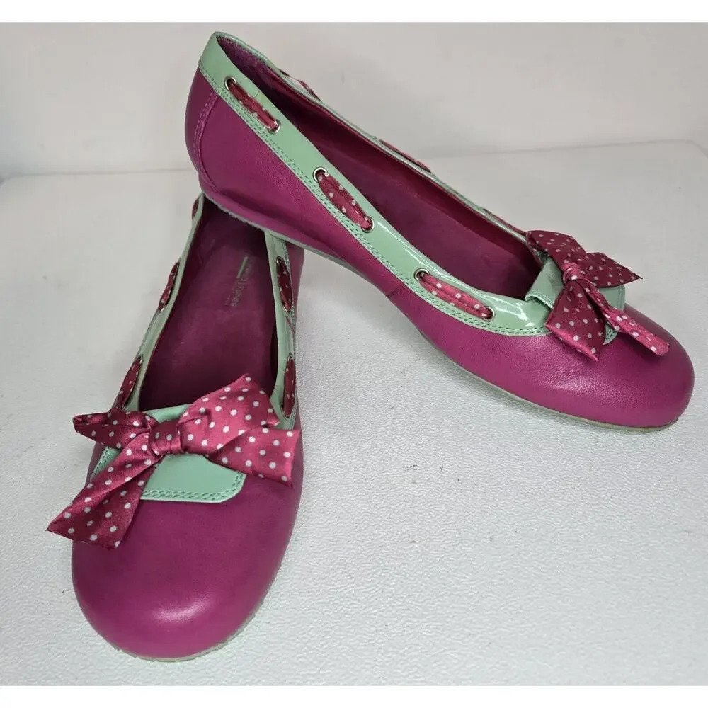 Donald Pliner Fancy Fuchsia Ballet Flats Slip-On Bow Fuchsia/Green 9.5 B